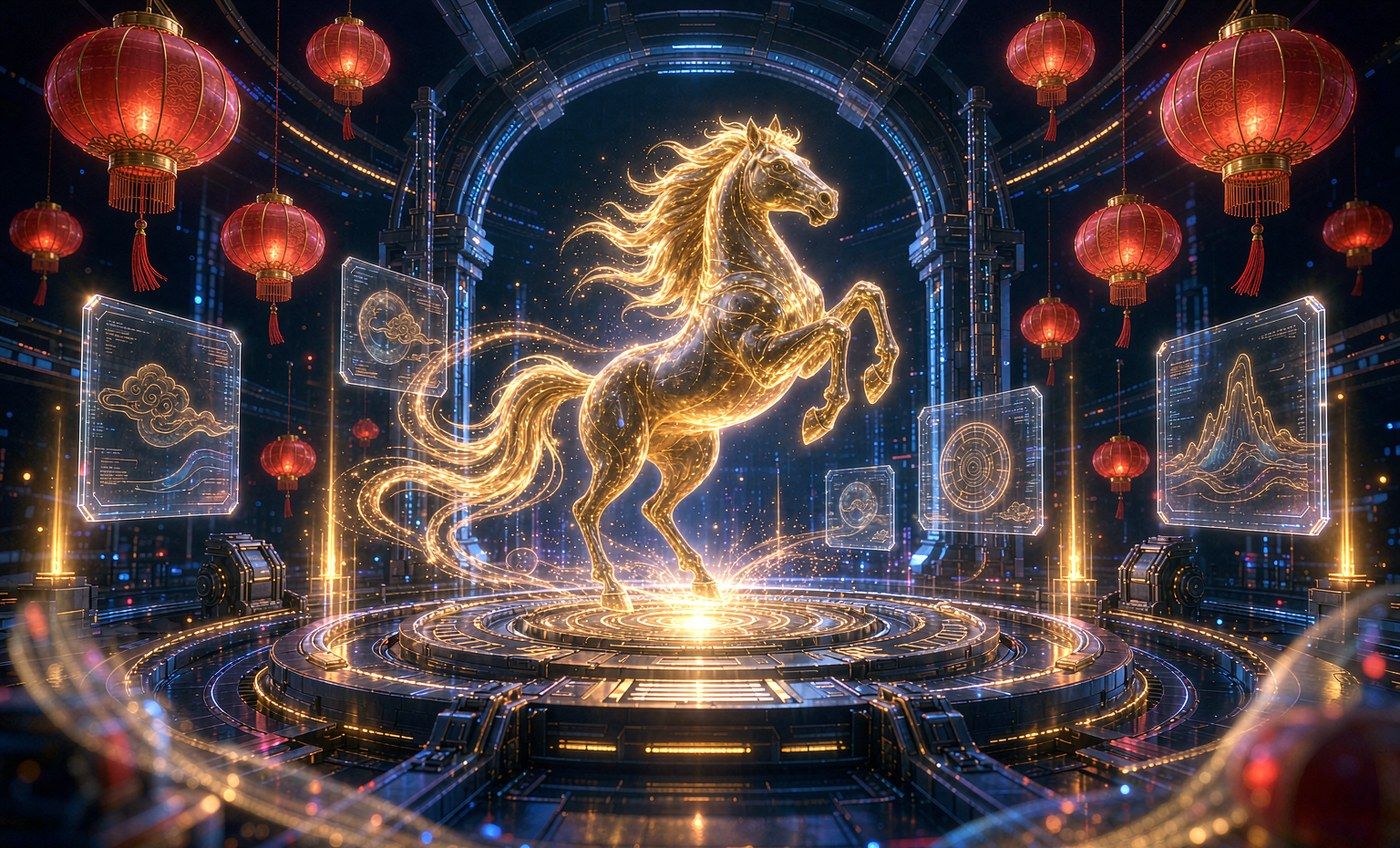 Year of the Horse AI Spring Festival Gala AIGC stage visual (AI-generated)